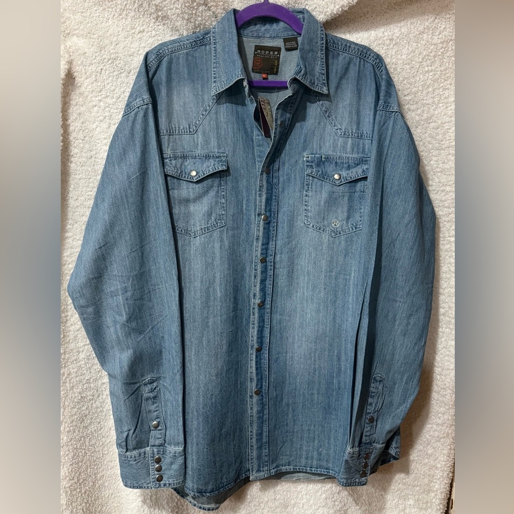 Roper Men’s Western Denim (Jean) Snap Shirt — Size XL NWT